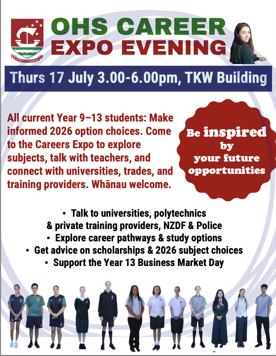 Careers Expo Evening Thursday 17 July 3-6pm for students and whānau