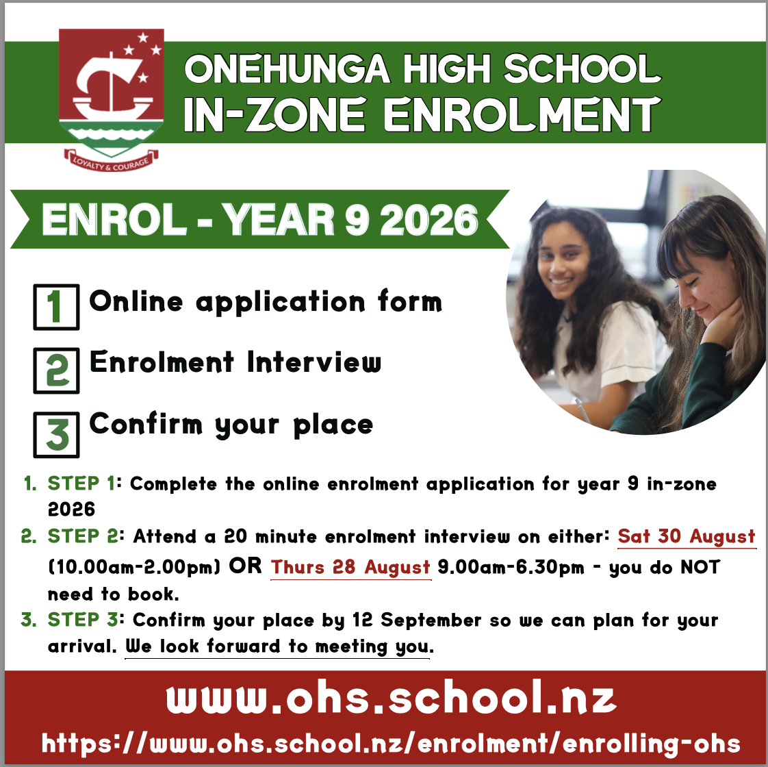 Year 9 In-Zone Enrolment Interviews – Date Change