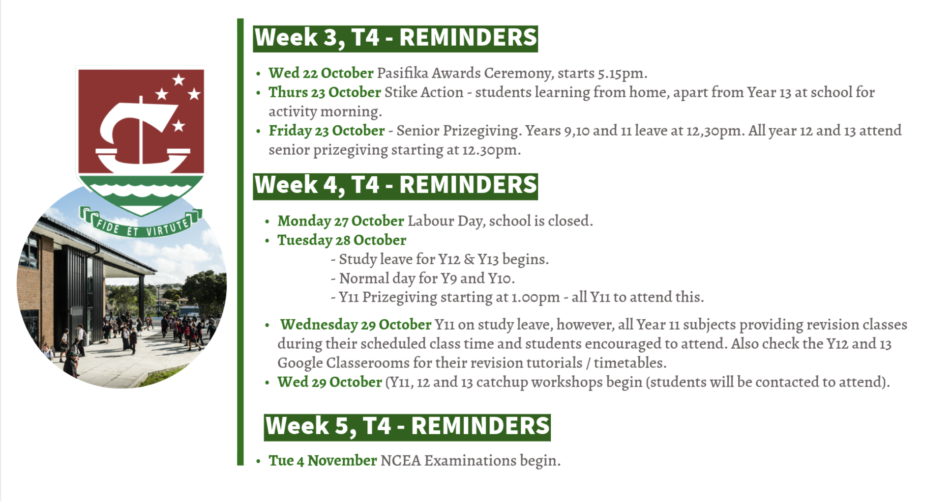 Week 3-5 Reminders  