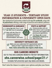 Year 13 Students – Tertiary Study Information & University Open Days