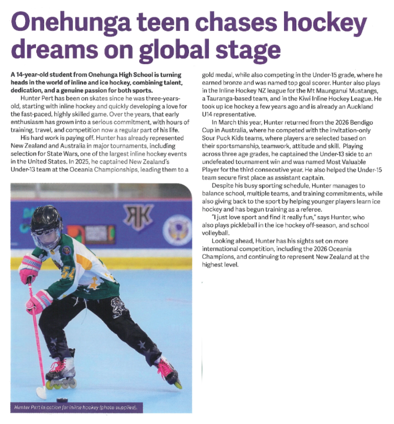 Hunter Pert is making his mark in international inline hockey