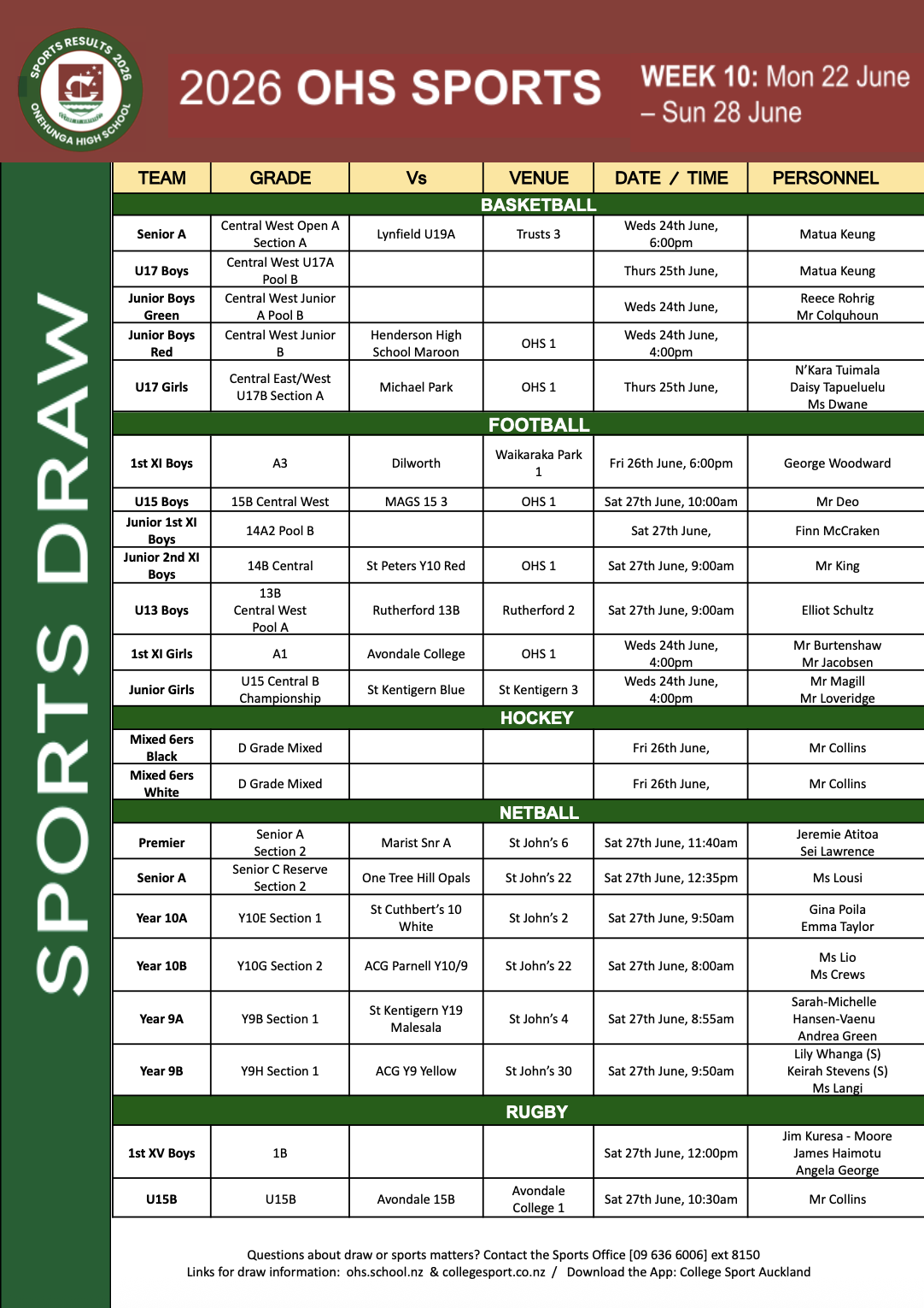 Week 10 Sports Draw