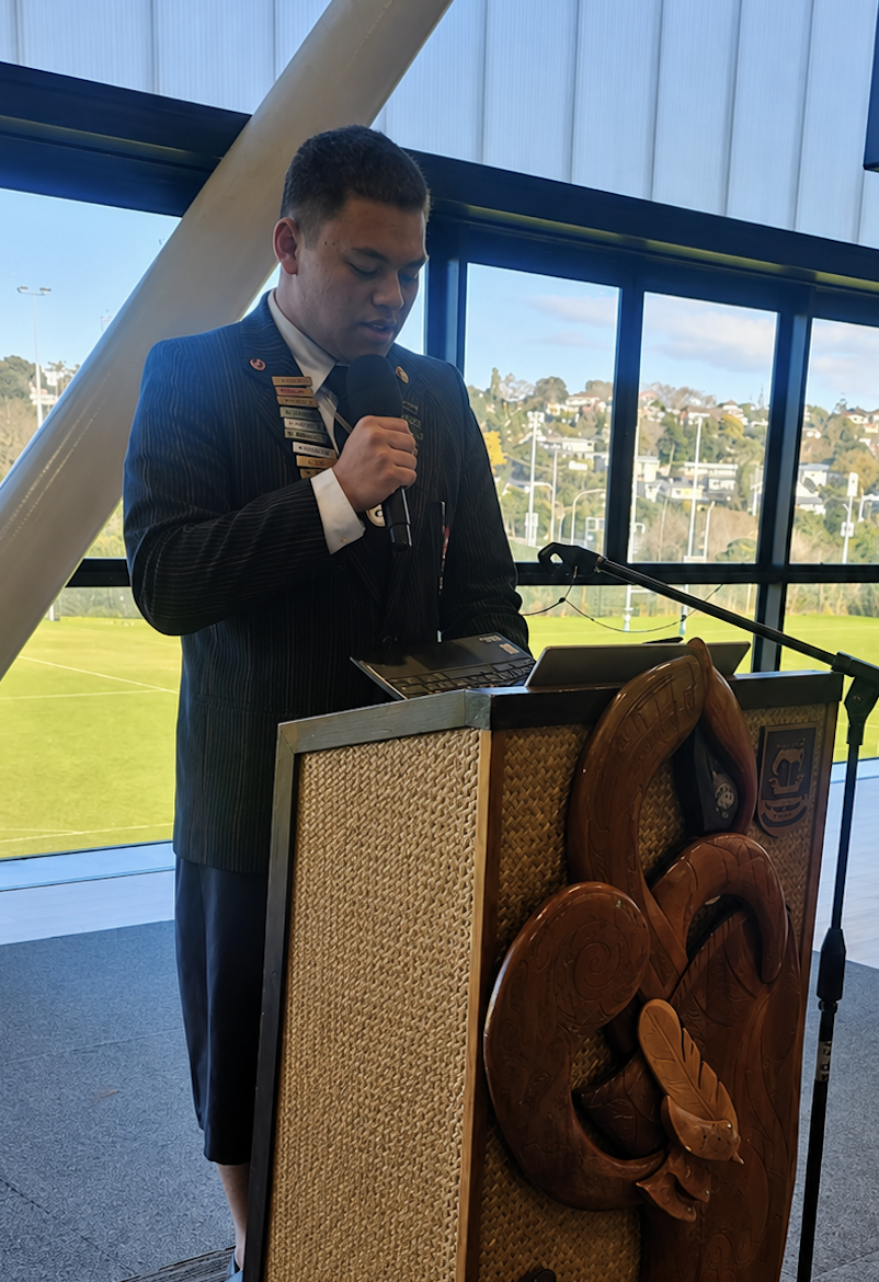 Head Prefect Tali Feu'u Introduces the 'Ie Faitaga at Full School Assembly