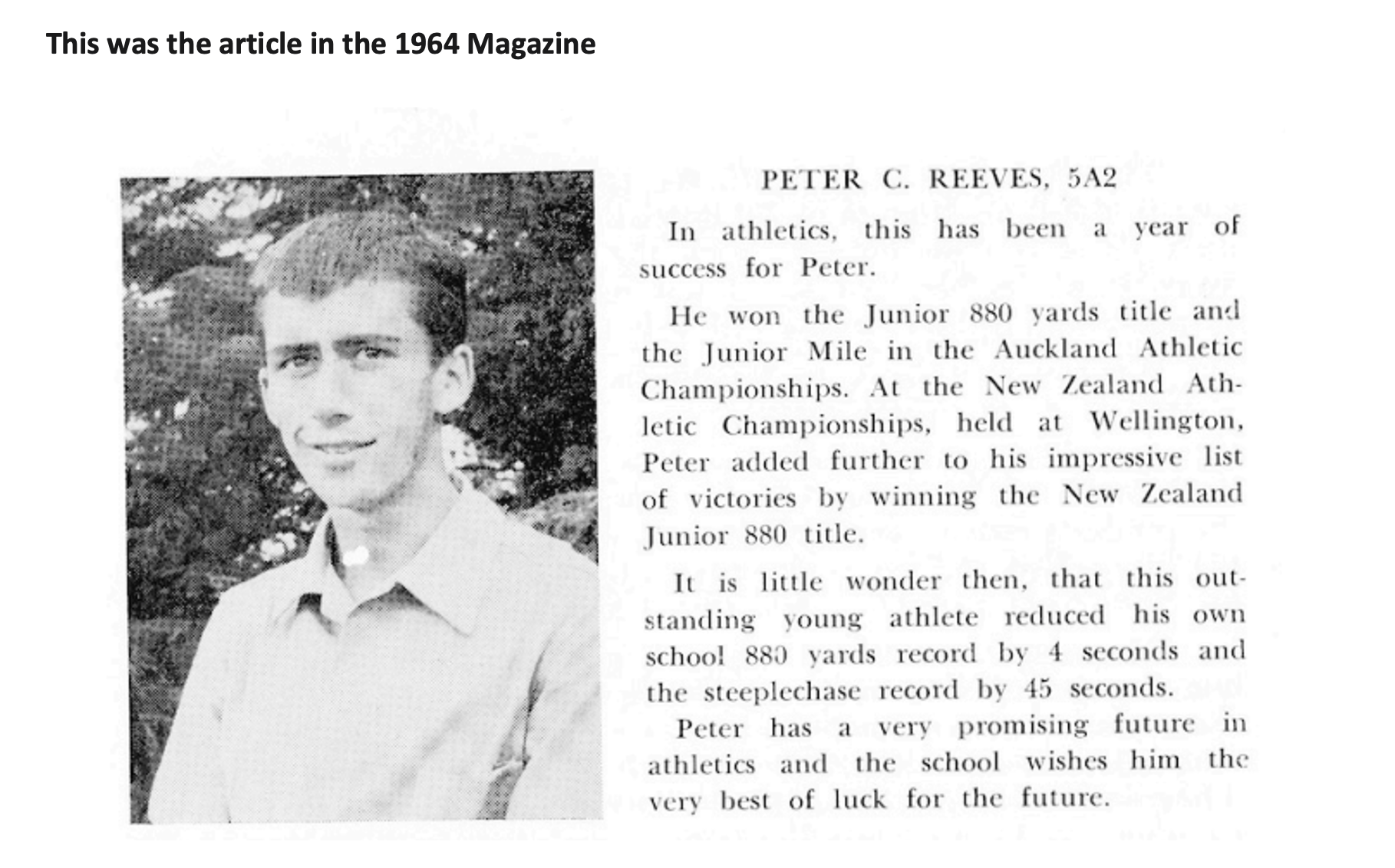 Remembering OHS Alumnus and Champion Athlete Peter Reeves