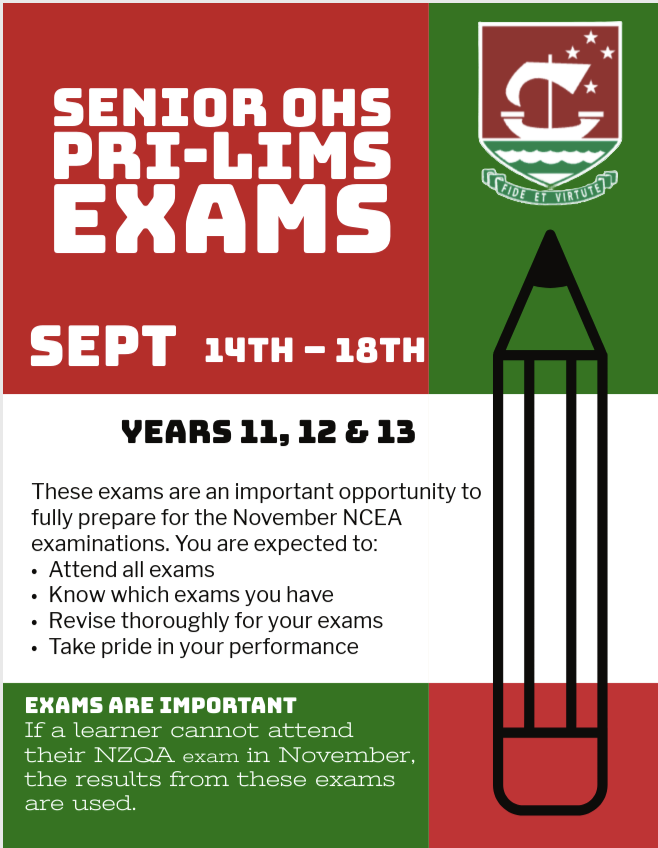 Senior Preliminary Exams Begin 14 September