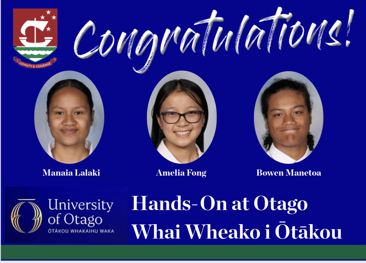 Year 12 Students Selected for University of Otago Residential Taster Programme