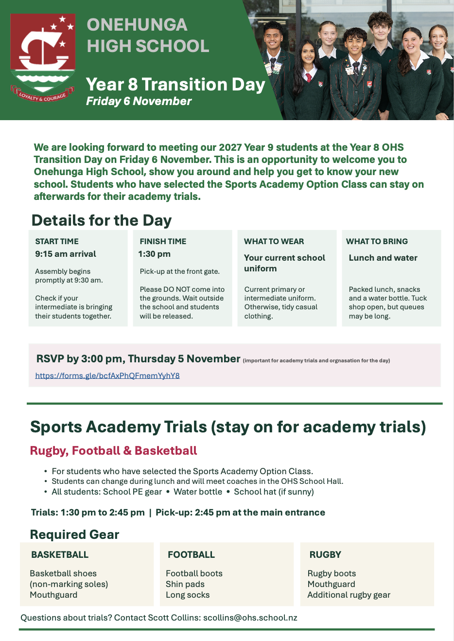 November 6 - Year 8 Transition Day & Academy Trials.